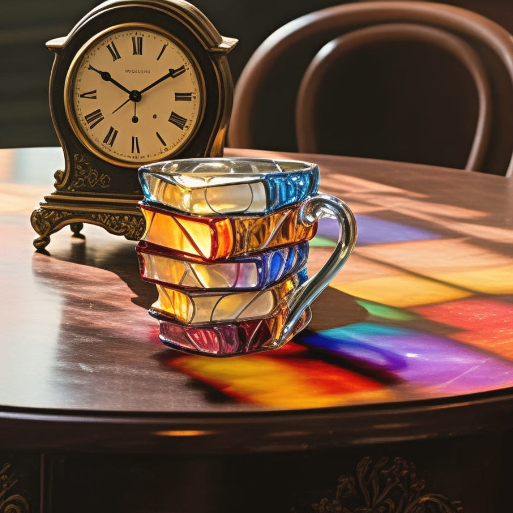 350 Ml Handmade Glass Coffee Mug with 3D Book Pattern – High-Quality Glass