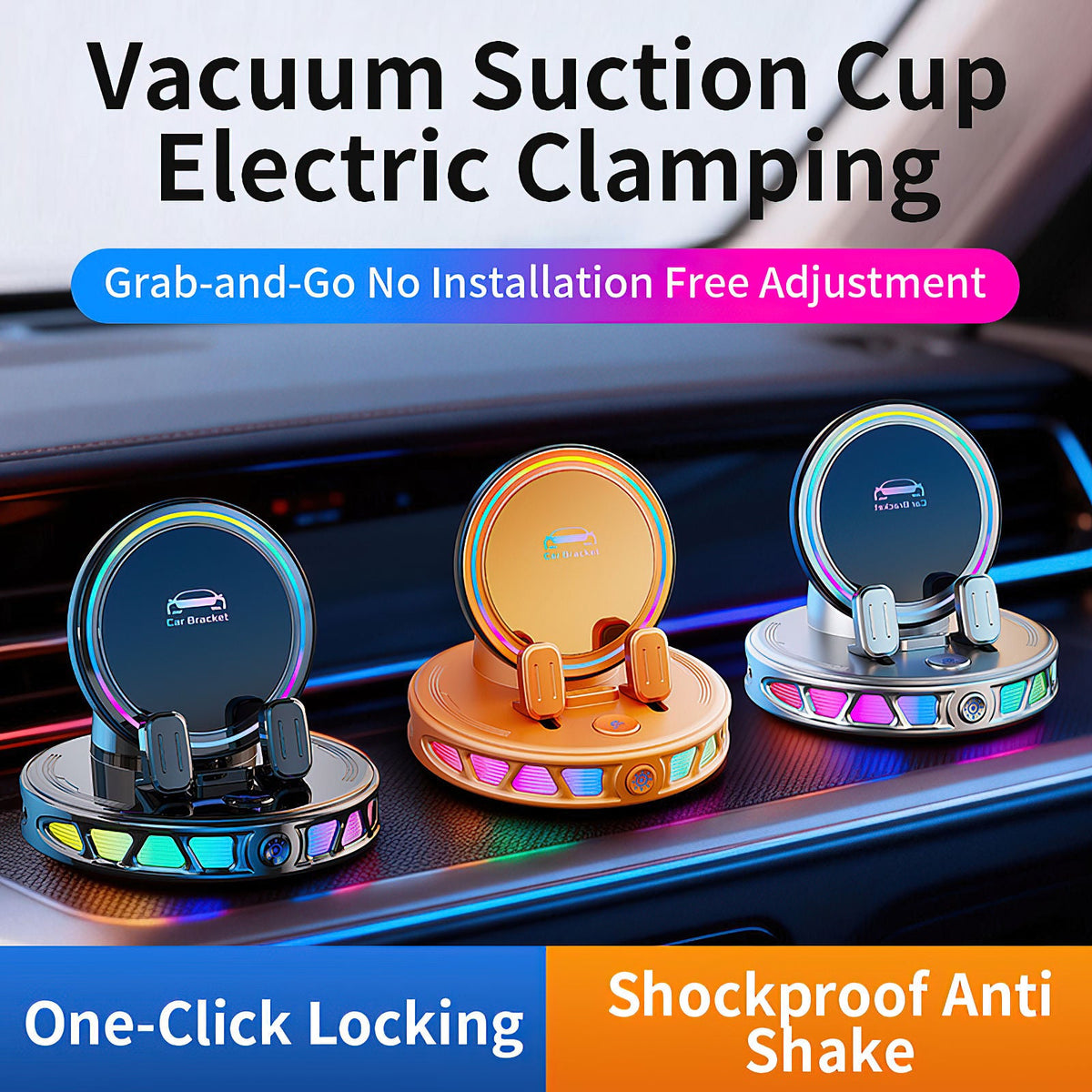 360° Rotating RGB Phone Mount Holder and Charger Car Accessory