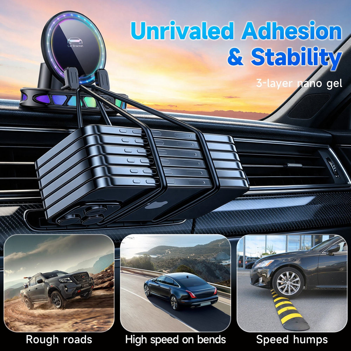 360° Rotating RGB Phone Mount Holder and Charger Car Accessory