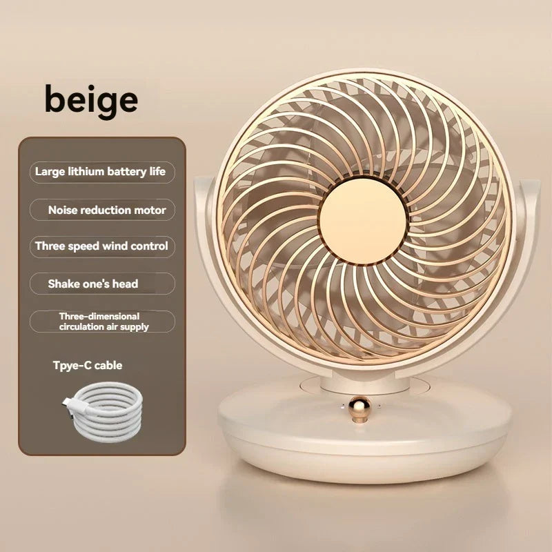 360° Rotating Table Fan | 3-Speed Rechargeable USB Desk Fan | Quiet & Compact Portable Fan for Home, Office & Bedroom