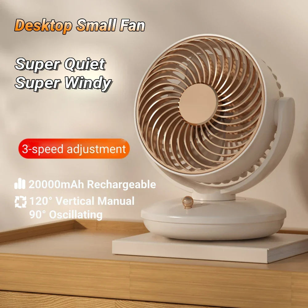 360° Rotating Table Fan | 3-Speed Rechargeable USB Desk Fan | Quiet & Compact Portable Fan for Home, Office & Bedroom