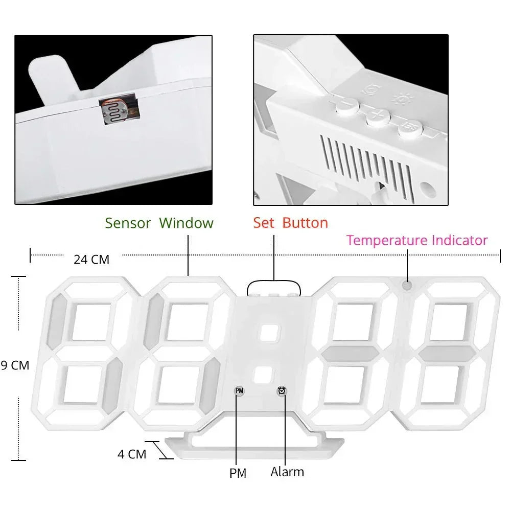 3D LED Wall Clock – Modern Digital Clock with Dimmable Lighting