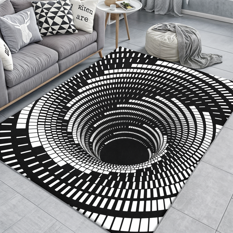 3D Optical Illusion Doormat with Geometric Checkerboard Pattern for Hallway