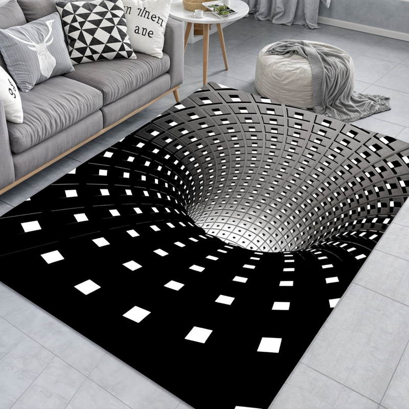 3D Optical Illusion Doormat with Geometric Checkerboard Pattern for Hallway