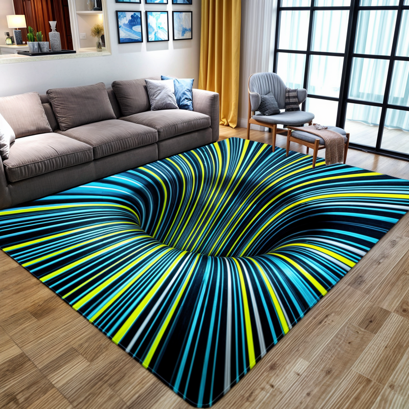 3D Optical Illusion Doormat with Geometric Checkerboard Pattern for Hallway