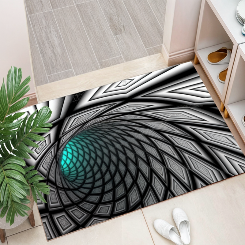 3D Optical Illusion Doormat with Geometric Checkerboard Pattern for Hallway