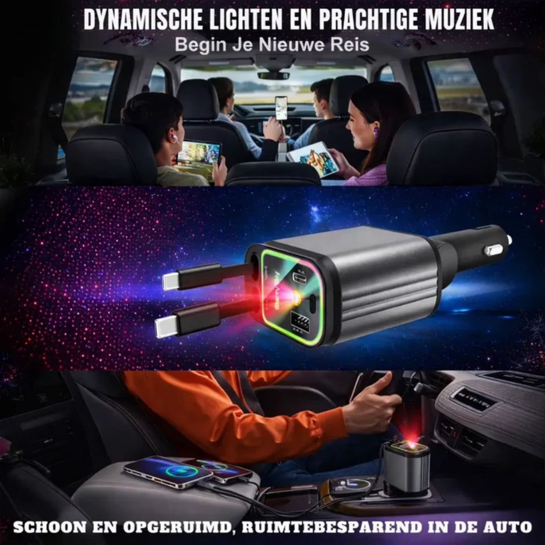 4-In-1 Fast Car Charger with RGB Starry Sky Light