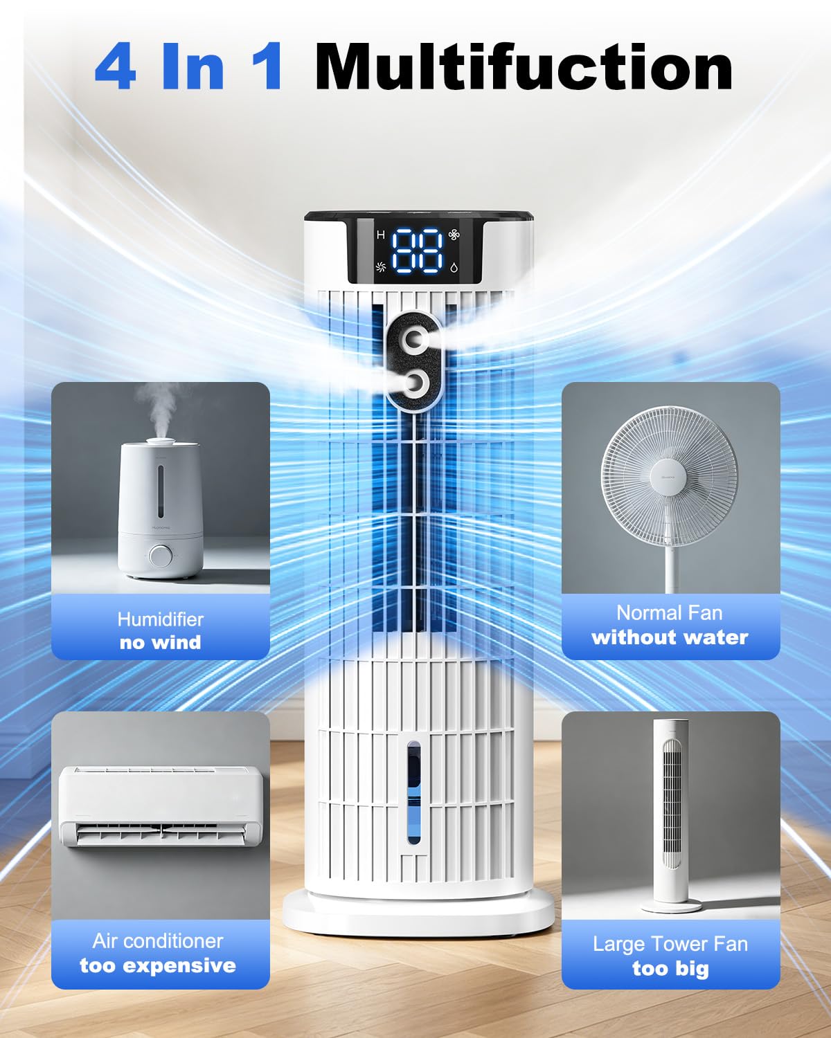 4-In-1 Portable Air Cooler with Remote Control and Mist Function