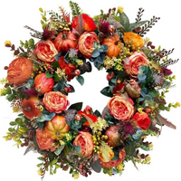 40 Cm Autumn Door Wreath with Peony Flowers and Pumpkins