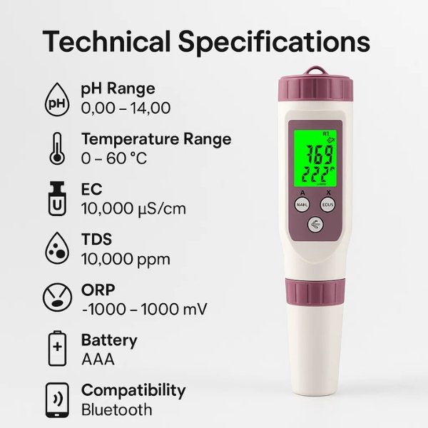 7-Parameter Digital Pool Tester for pH and Chlorine