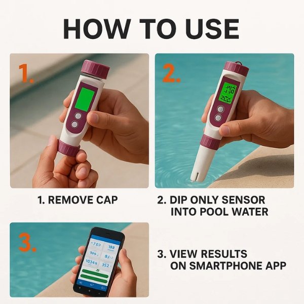 7-Parameter Digital Pool Tester for pH and Chlorine