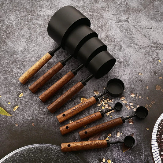 8-Piece Oak & Stainless Steel Measuring Set for Baking & Cooking