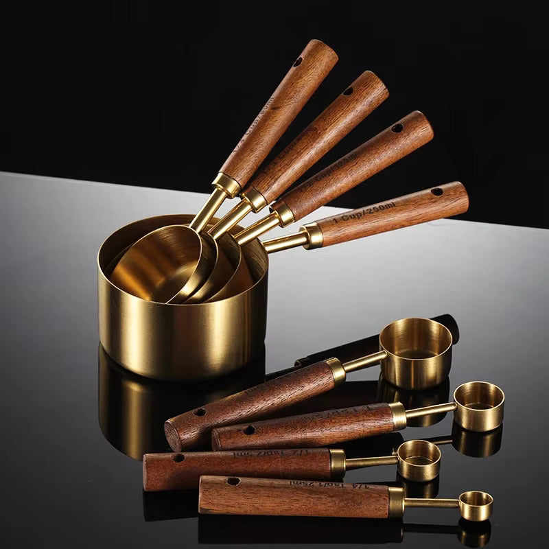 8-Piece Oak & Stainless Steel Measuring Set for Baking & Cooking