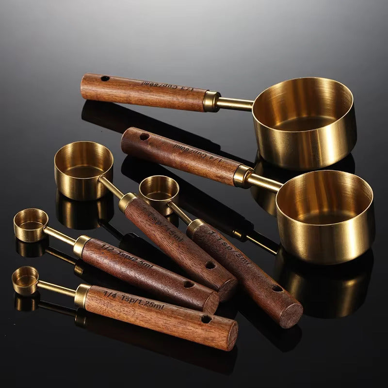 8-Piece Oak & Stainless Steel Measuring Set for Baking & Cooking