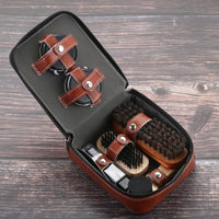 9-Piece Leather Shoe Care Kit with Horsehair Brushes