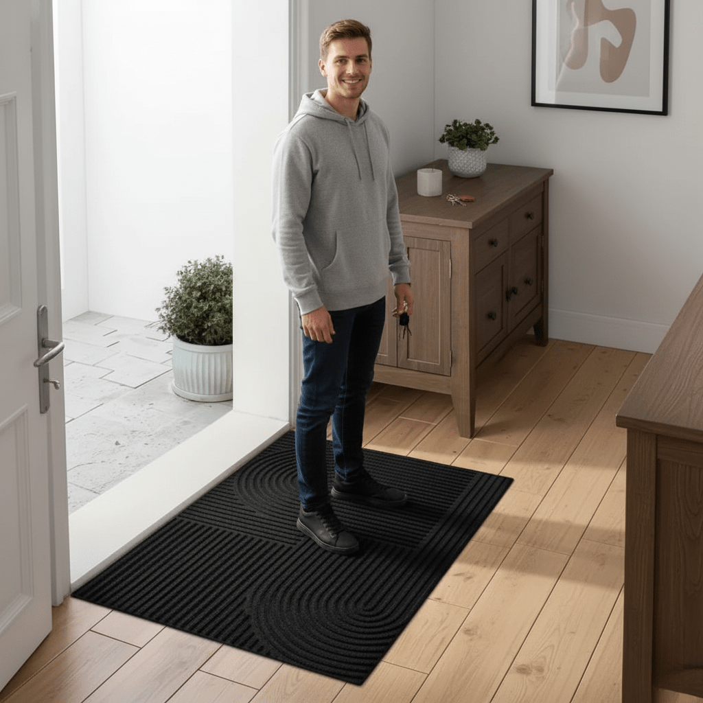 Absorbent, Washable Mat with Fluid Line Pattern
