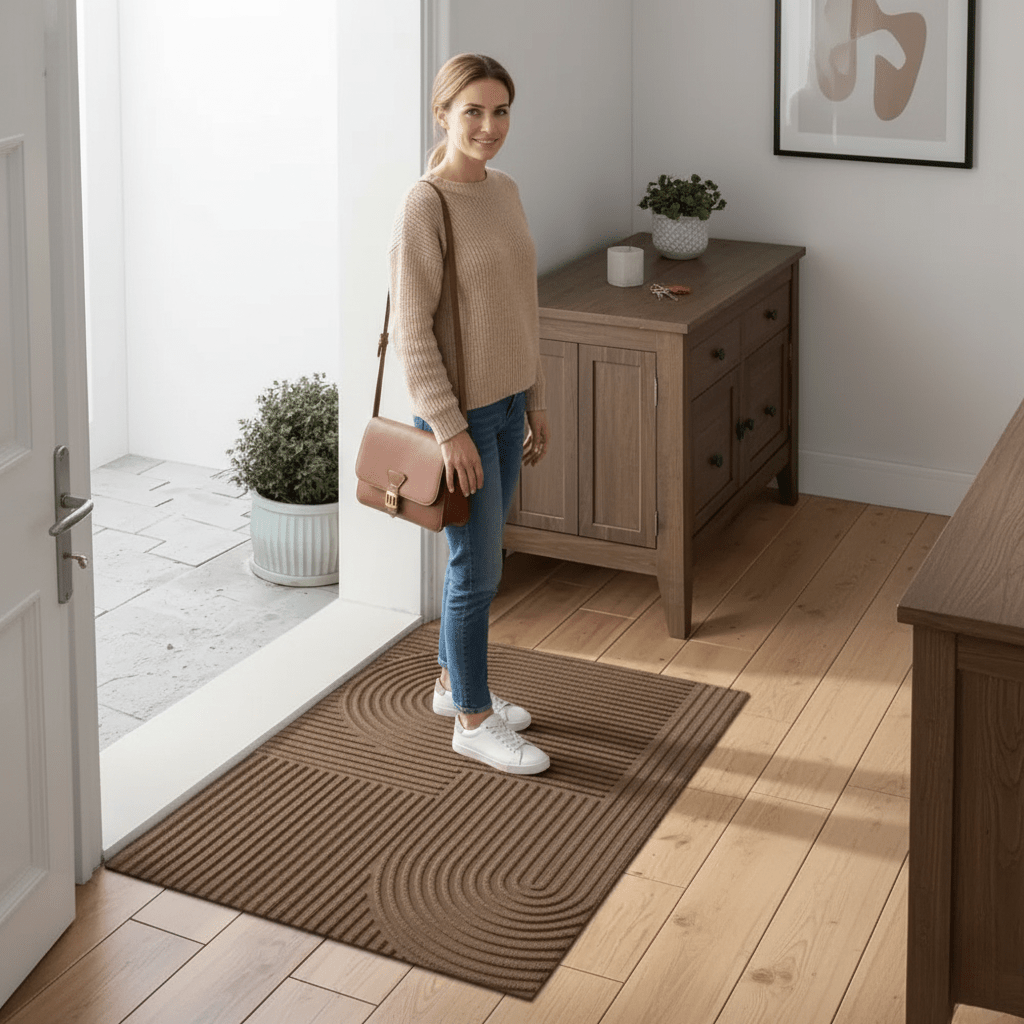Absorbent, Washable Mat with Fluid Line Pattern