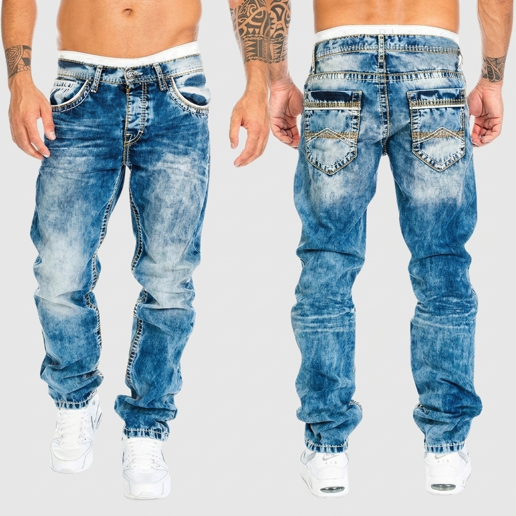Acid Wash Jeans with Distressed Effect