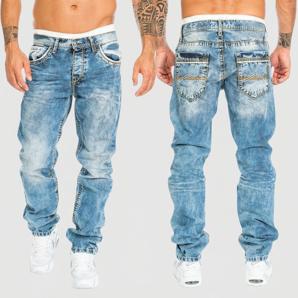 Acid Wash Jeans with Distressed Effect