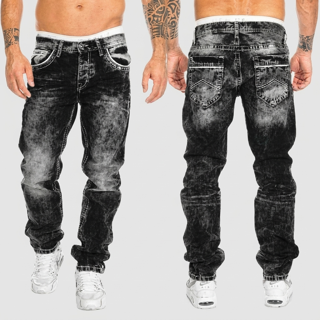 Acid Wash Jeans with Distressed Effect