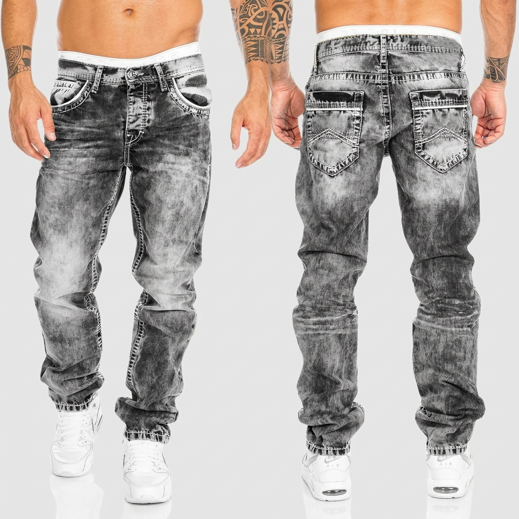 Acid Wash Jeans with Distressed Effect