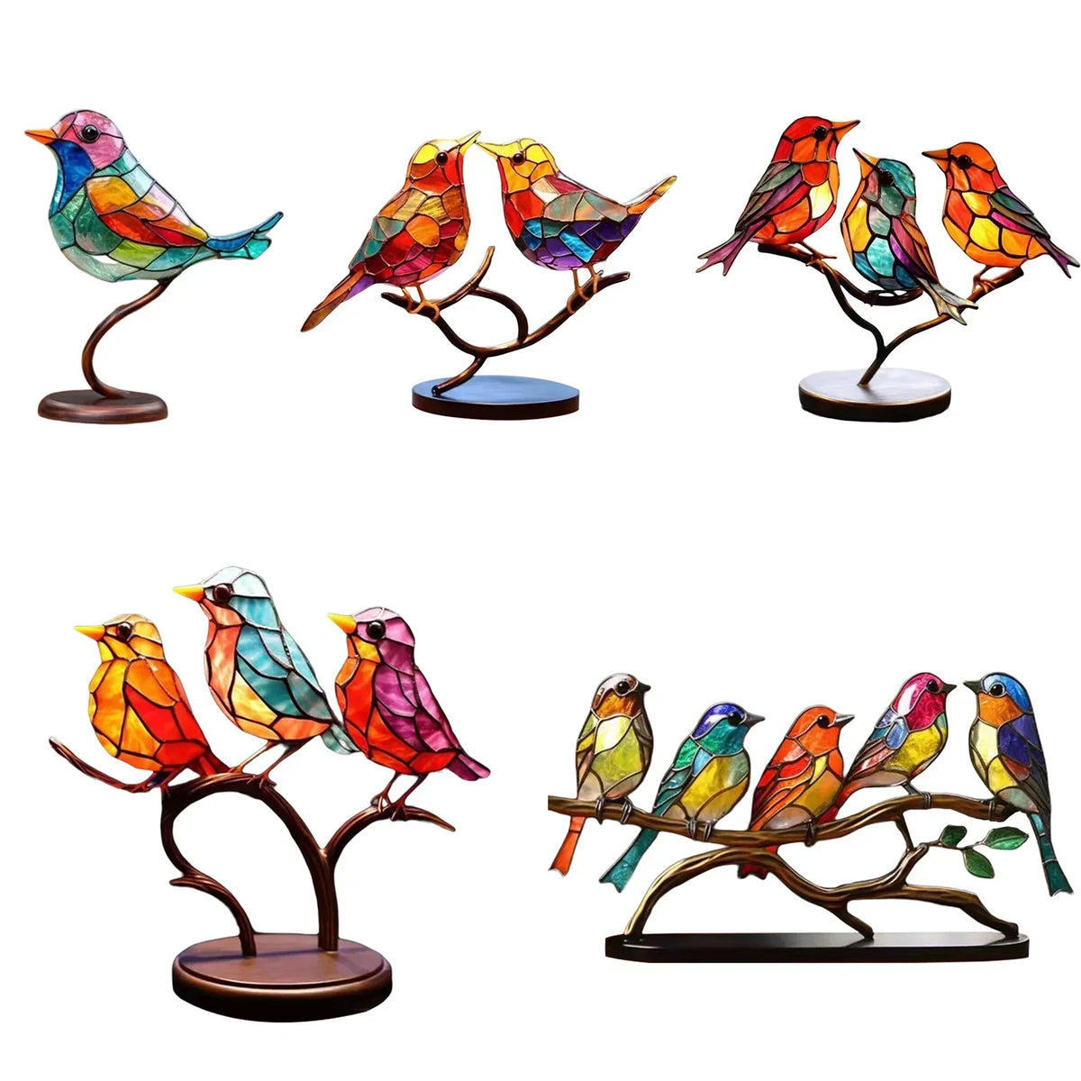 Acrylic Birds on Branch Statue – Elegant Artistic Home Decor