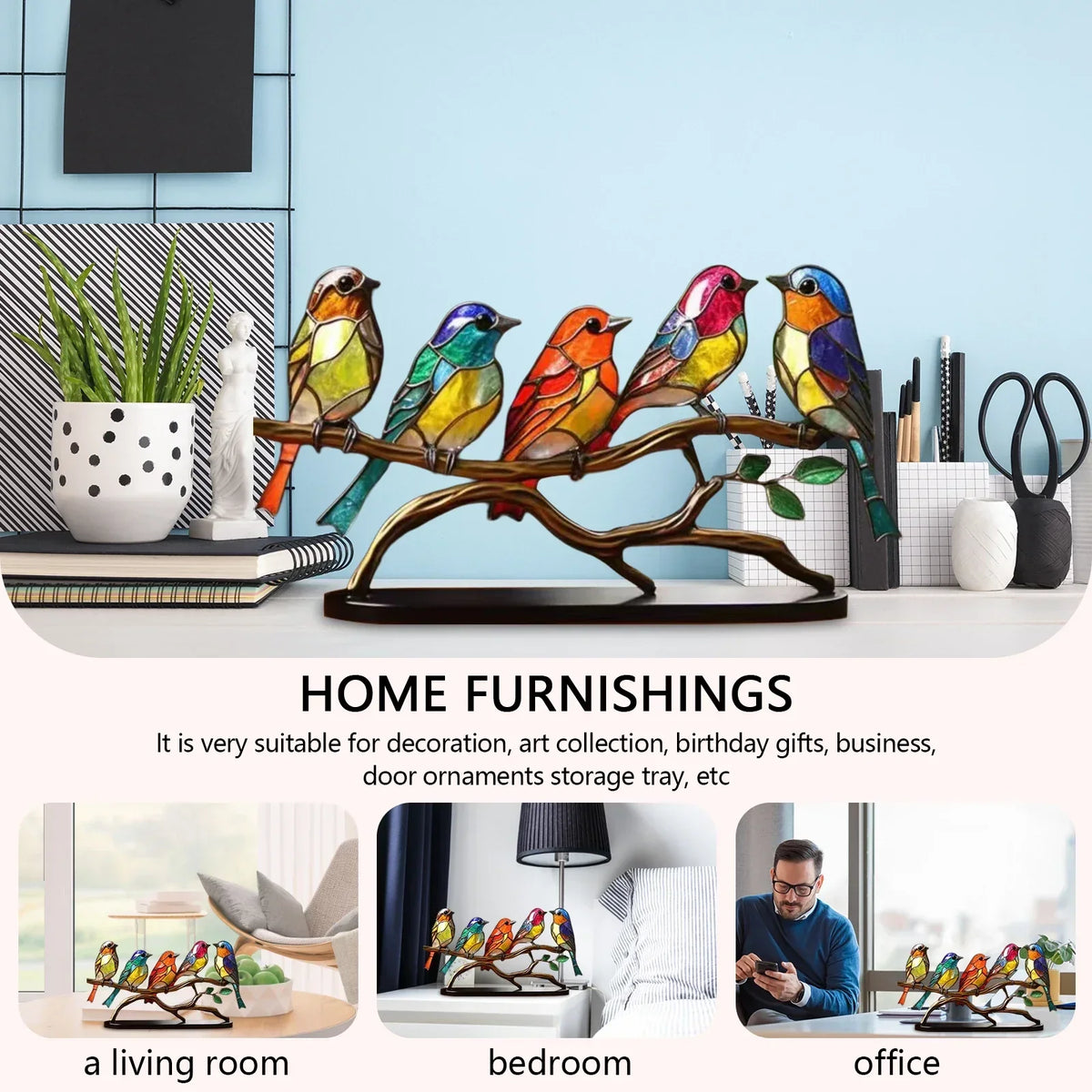 Acrylic Birds on Branch Statue – Elegant Artistic Home Decor