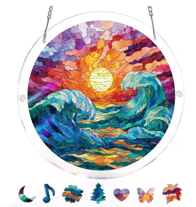 Acrylic Sun Suncatcher Puzzle Ornament with Magical Rainbow Effect