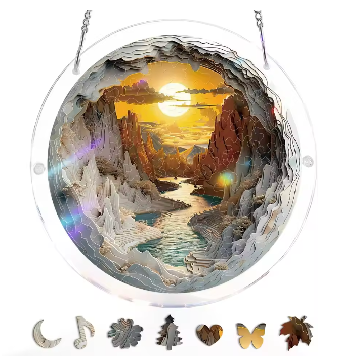 Acrylic Sun Suncatcher Puzzle Ornament with Magical Rainbow Effect