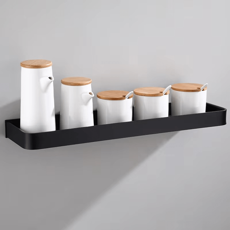 Adhesive Wall-Mounted Shower Shelf with Optional Towel Hooks, No-Drill Mount