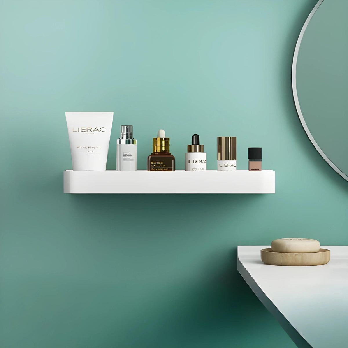 Adhesive Wall-Mounted Shower Shelf with Optional Towel Hooks, No-Drill Mount