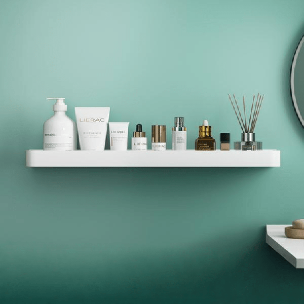 Adhesive Wall-Mounted Shower Shelf with Optional Towel Hooks, No-Drill Mount