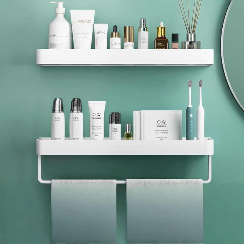 Adhesive Wall-Mounted Shower Shelf with Optional Towel Hooks, No-Drill Mount