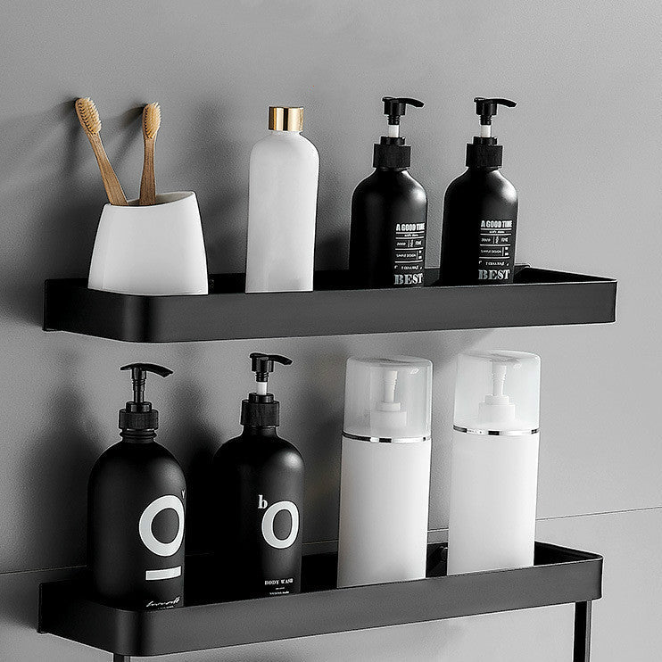 Adhesive Wall-Mounted Shower Shelf with Optional Towel Hooks, No-Drill Mount