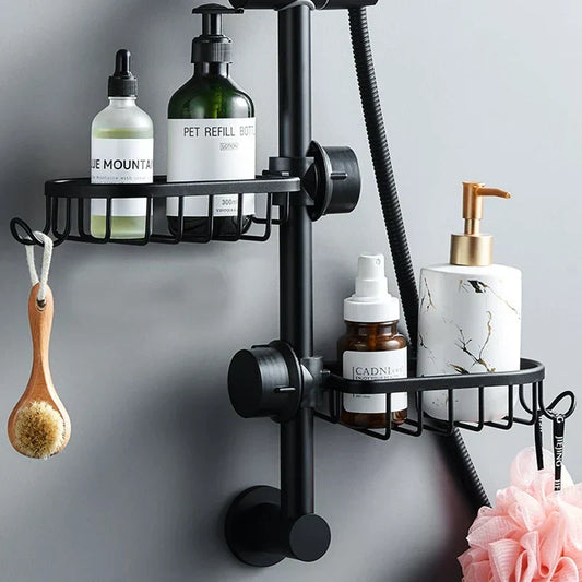 Adjustable Aluminum Bathroom Shelf Rack – Drill-Free Shower Storage Basket