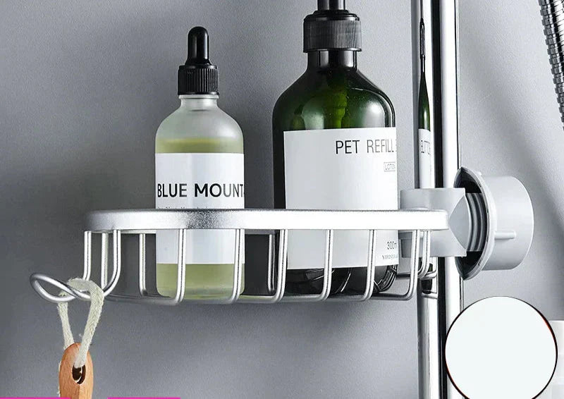 Adjustable Aluminum Bathroom Shelf Rack – Drill-Free Shower Storage Basket