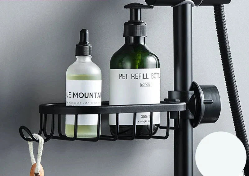 Adjustable Aluminum Bathroom Shelf Rack – Drill-Free Shower Storage Basket