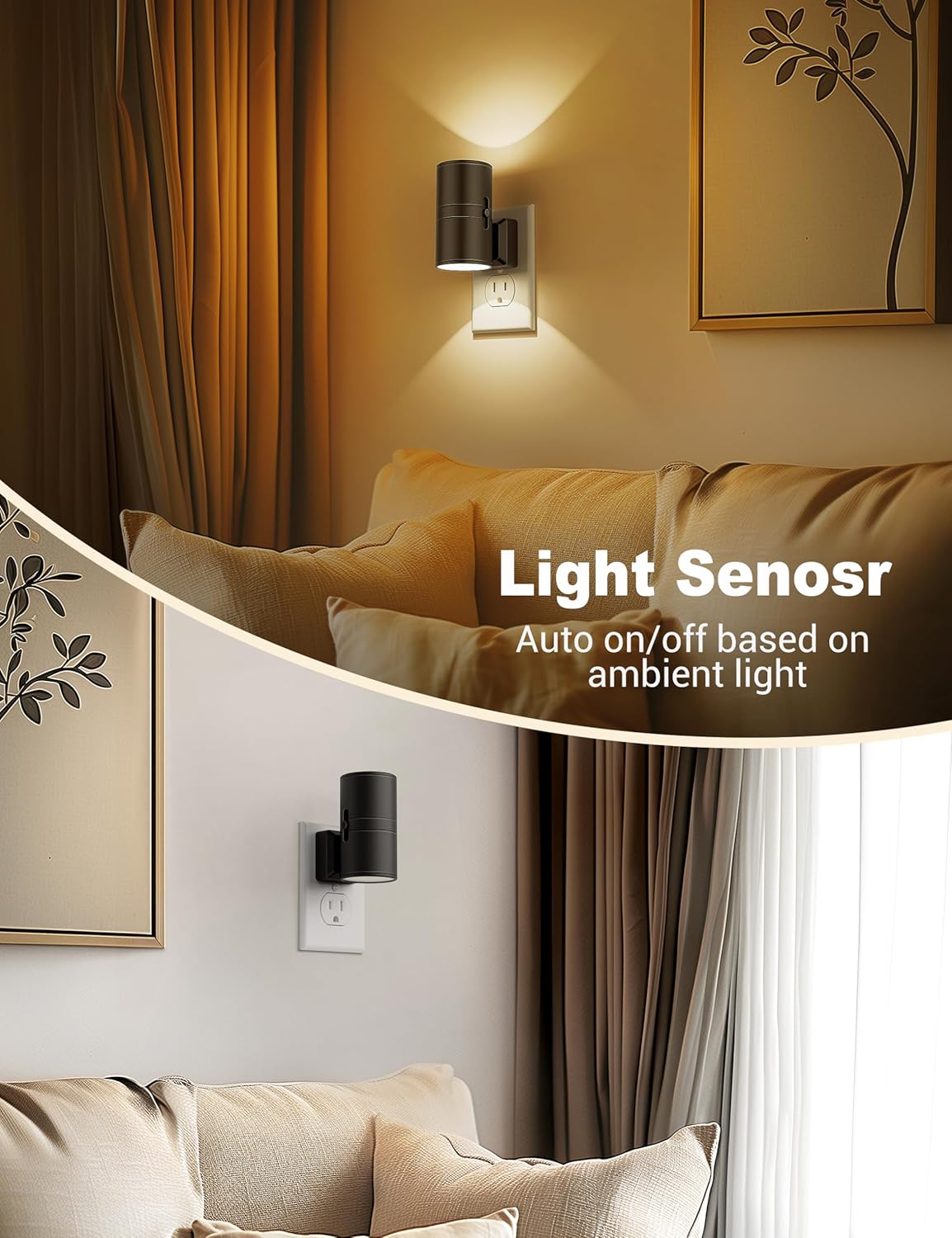 Adjustable LED Night Light with Dusk-to-Dawn Sensor