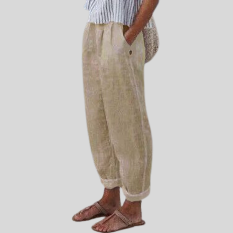 Airy Folded-Hem Linen Trousers
