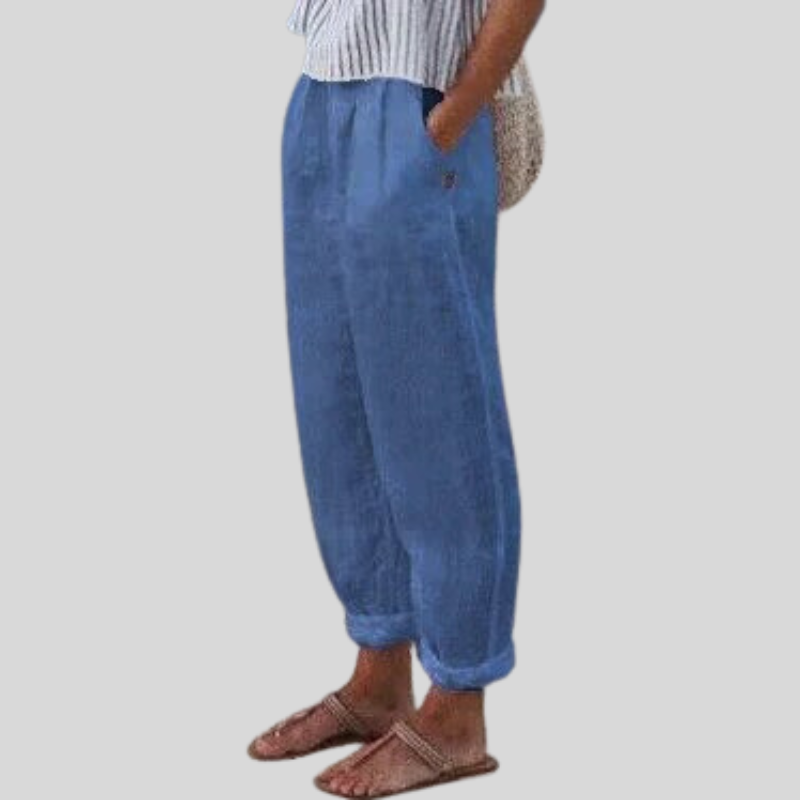 Airy Folded-Hem Linen Trousers