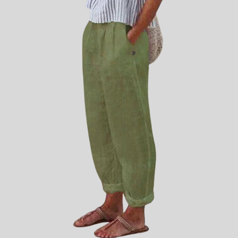 Airy Folded-Hem Linen Trousers