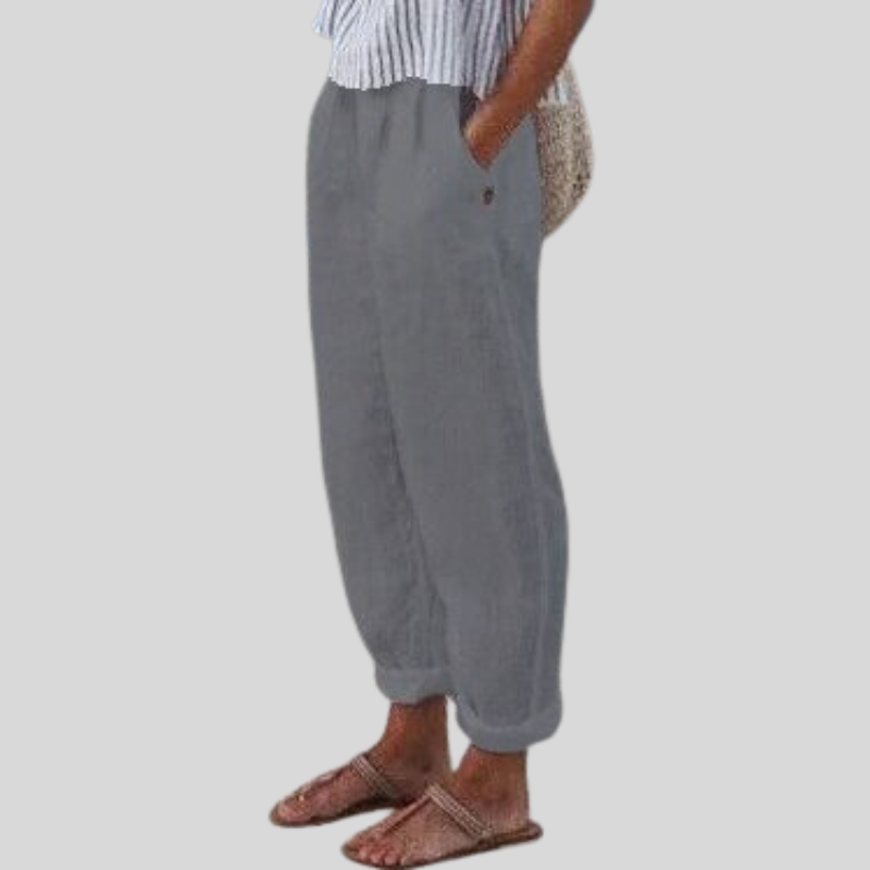 Airy Folded-Hem Linen Trousers
