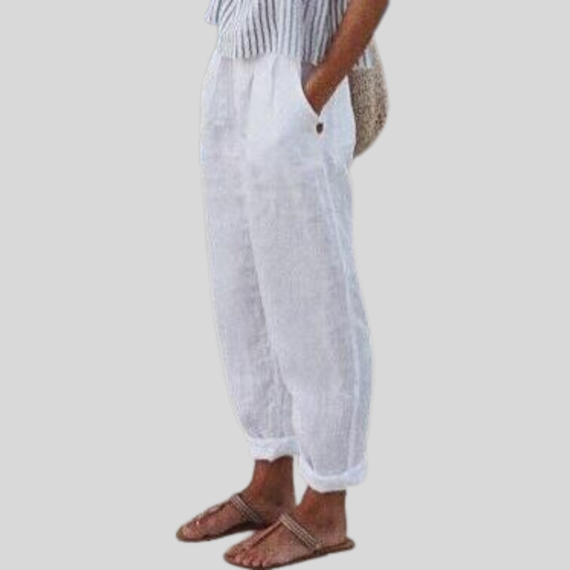 Airy Folded-Hem Linen Trousers