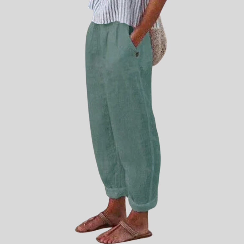 Airy Folded-Hem Linen Trousers