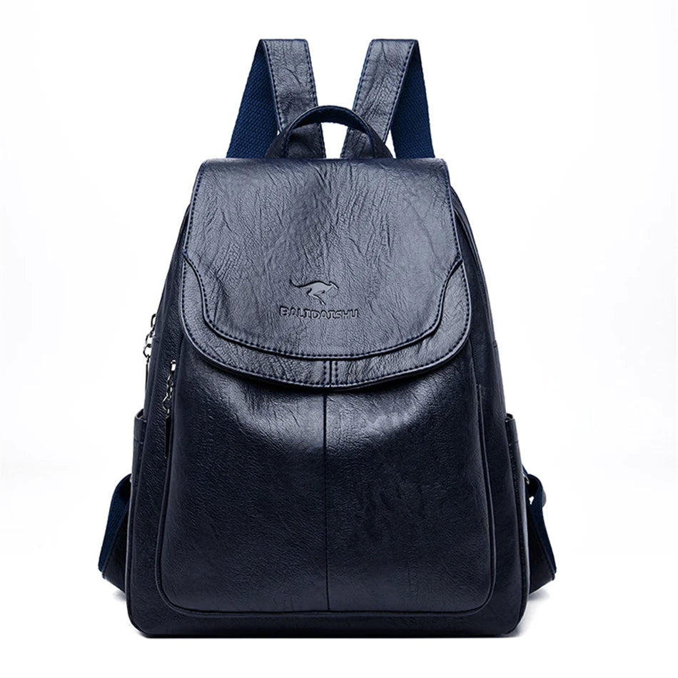 Anti-Theft Leather Backpack