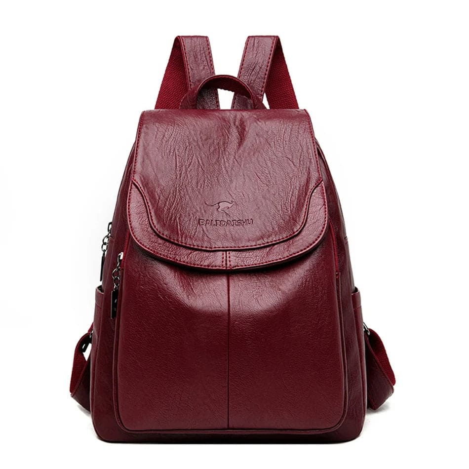 Anti-Theft Leather Backpack