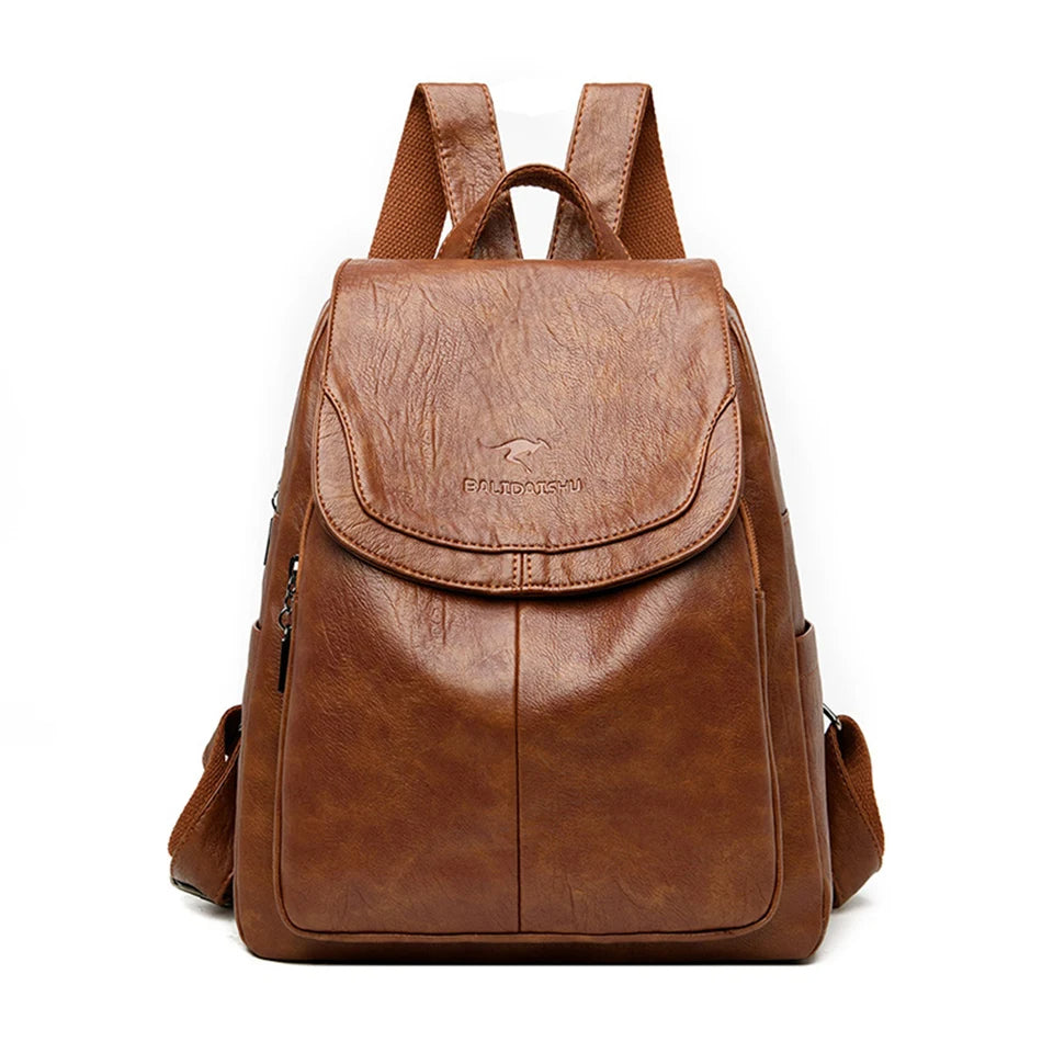 Anti-Theft Leather Backpack