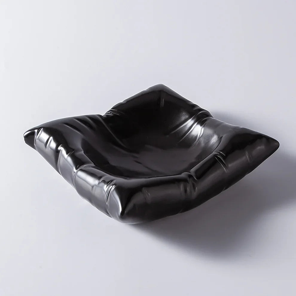 Artistic Pillow-Shaped Ceramic Food Plate