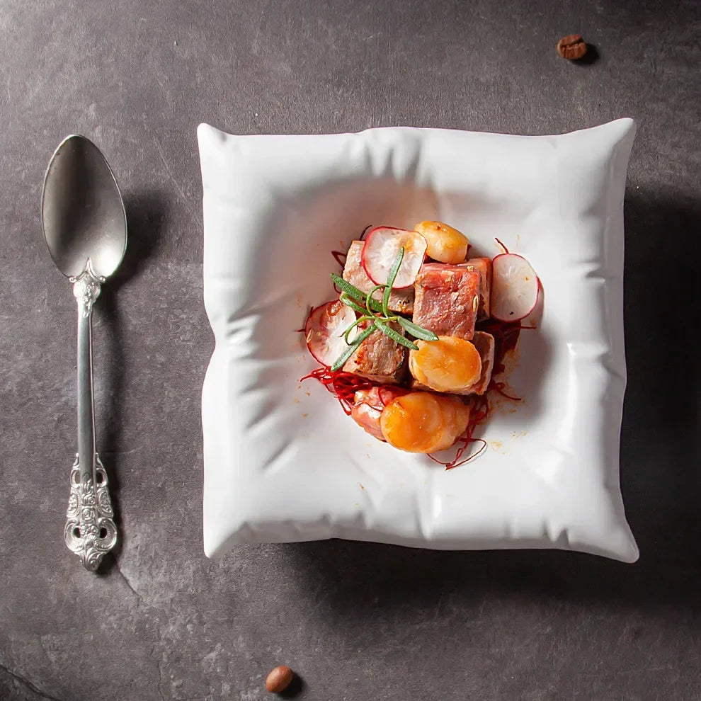 Artistic Pillow-Shaped Ceramic Food Plate