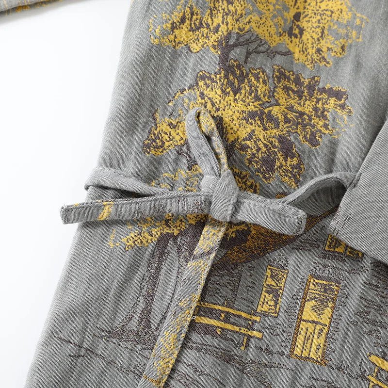 Artistic Watercolor Cotton Kimono Pajama Set